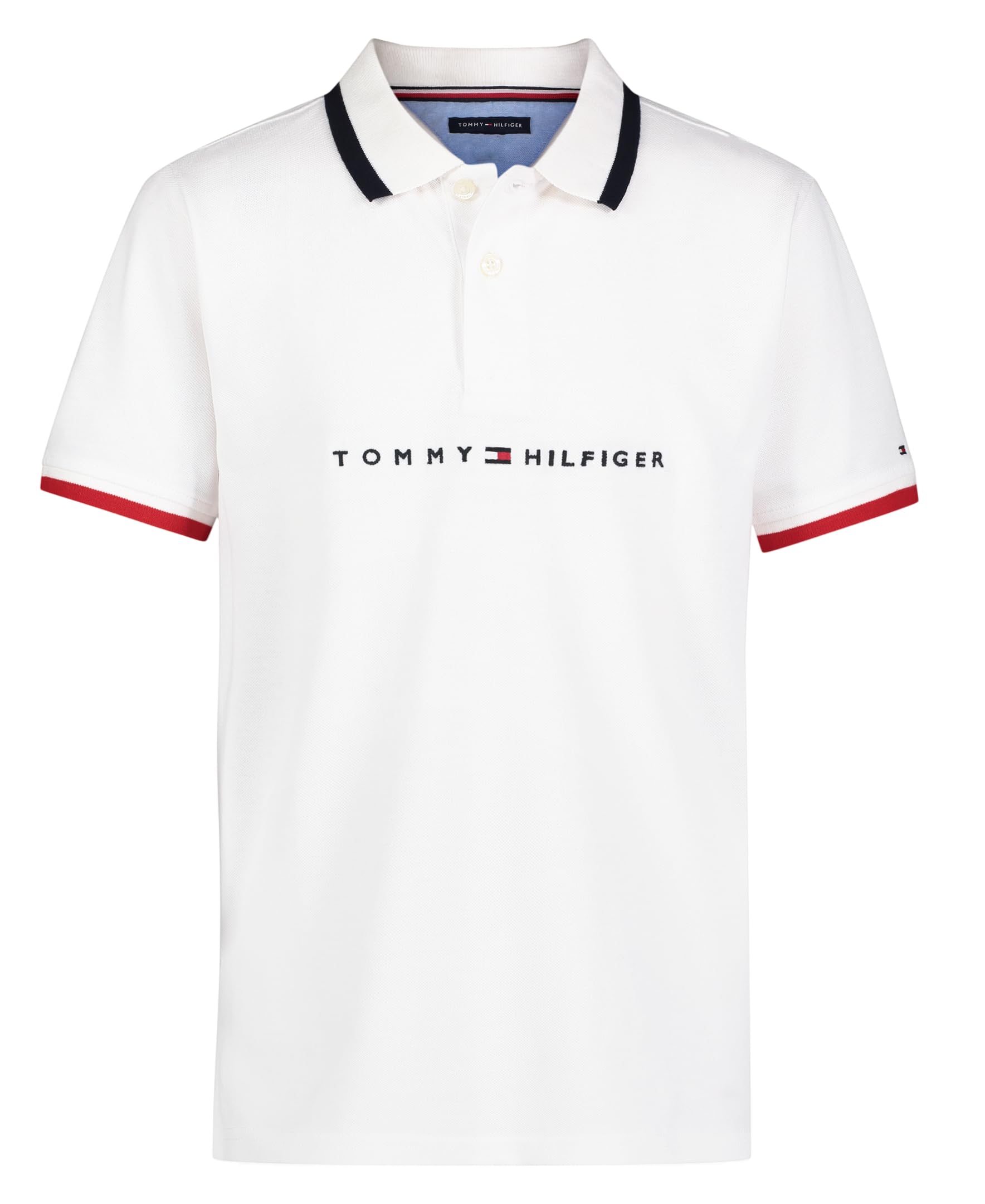 Tommy Hilfiger Boys' Short Sleeve Premium Pique Polo Shirt, Button Closure, Soft & Comfortable